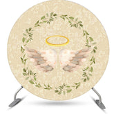 Aperturee - Angel Wings In Leaves Wreath Round Baby Shower Backdrop Kit